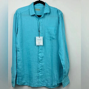 Natural Blue 100% Linen Long sleeve shirt size Medium